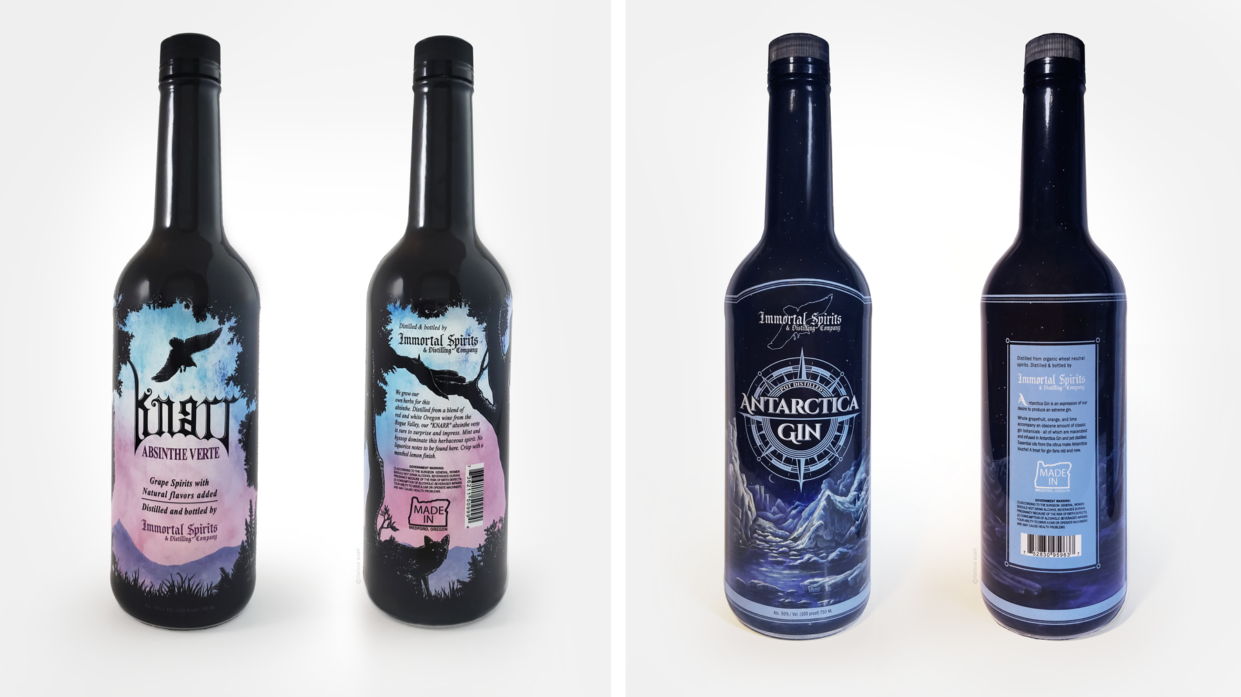 Absinthe and Antartica Gin Bottles By Larissa Ezell